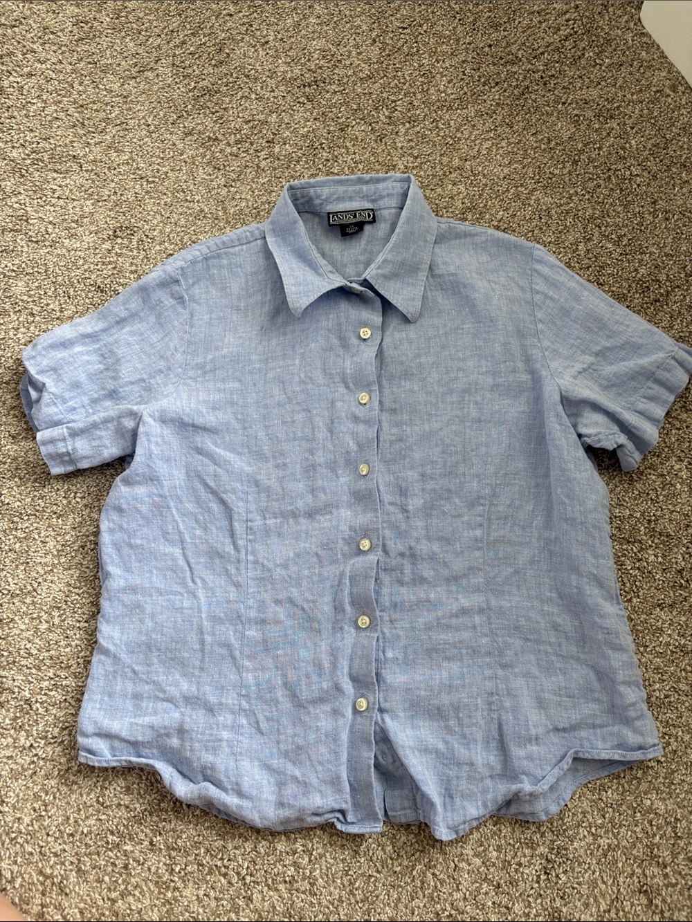 Lands' End Sky Blue Linen Short-Sleeve Button Shirt